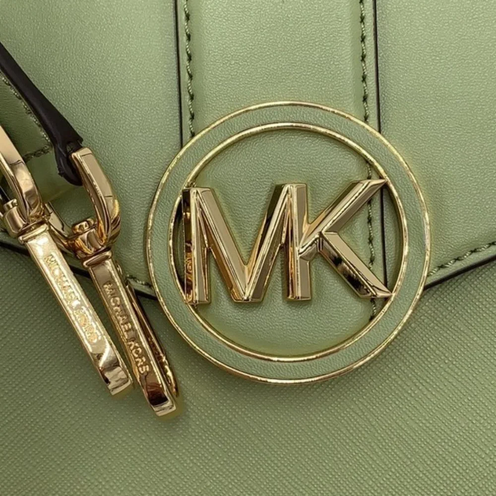 Michael Kors Carmen Medium Leather Convertible Shoulder Bag Crossbody Light Sage - Picture 4 of 16